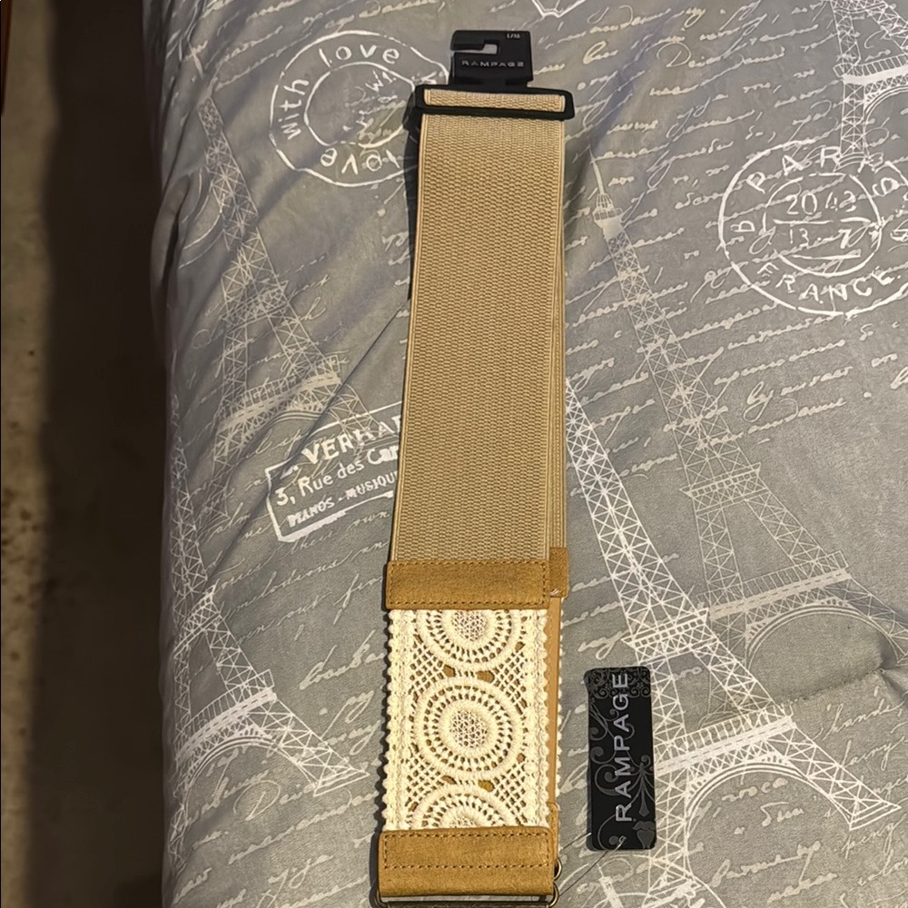 Rampage Tan and Cream Belt with Lace Detail
